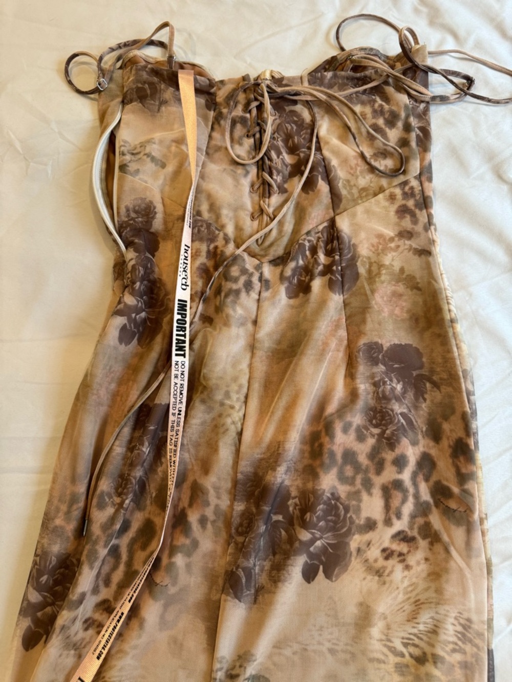 Updated pictures House of CB Beige and Brown Floral Slip Dress - Picture 3 of 8